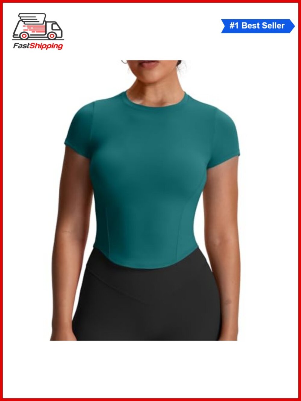 Women's Seamless Workout Crop Top Crew Neck Short Sleeve Active Tee